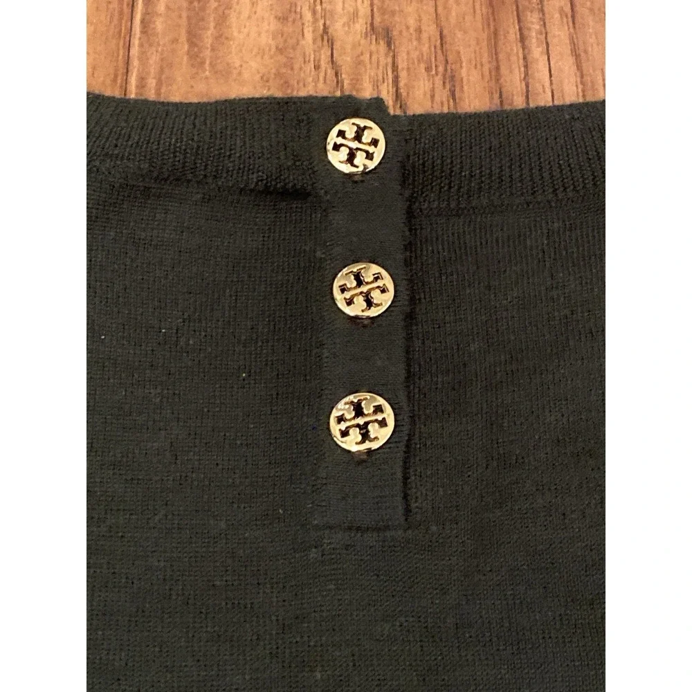 Tory Burch Hunter Green Sweater Women's Small S/P Gold Logo Buttons Knit On Back